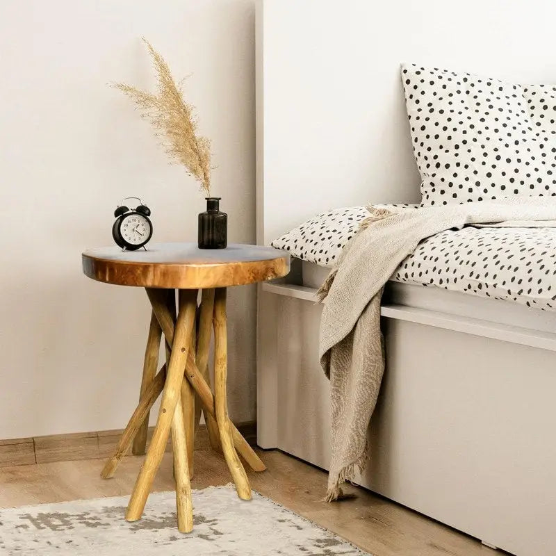 16 Teak Wood Stick Leg End Table - 16D x 16W x 20H