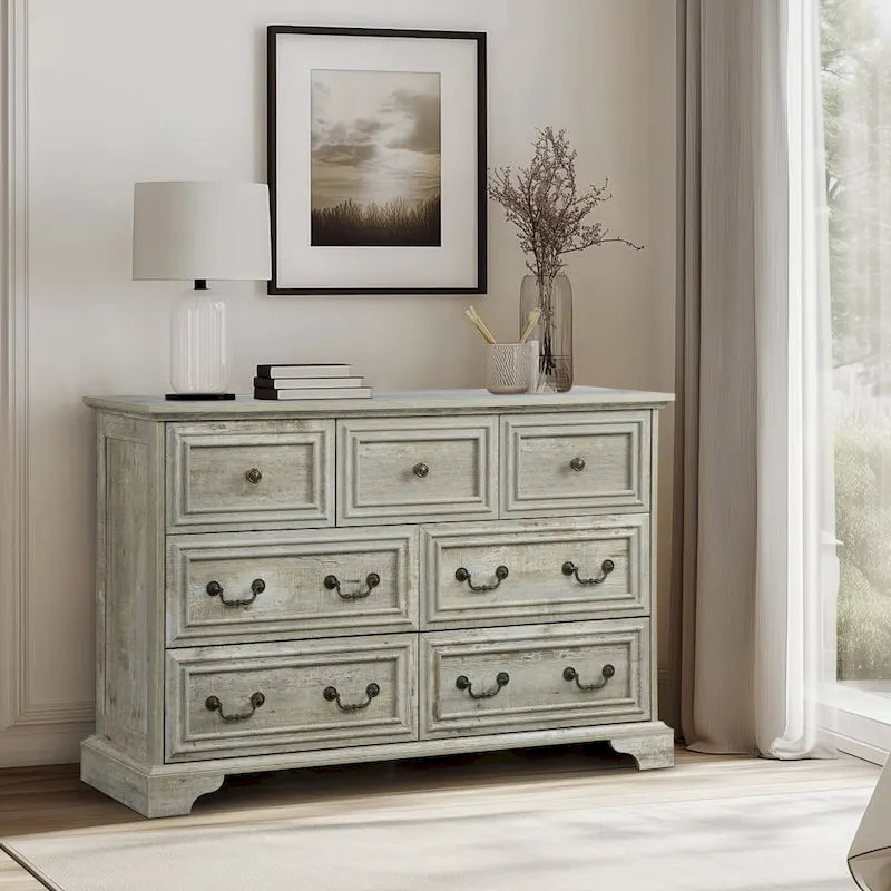 Farmhouse 7 Drawers Dresser for Bedroom