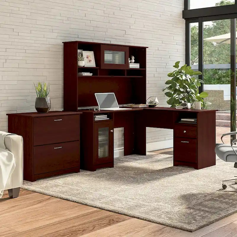 Cabot 60W L-Shaped Desk with Hutch and File Cabinet by Bush Furniture