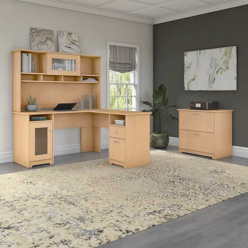 Cabot 60W L-Shaped Desk with Hutch and File Cabinet by Bush Furniture