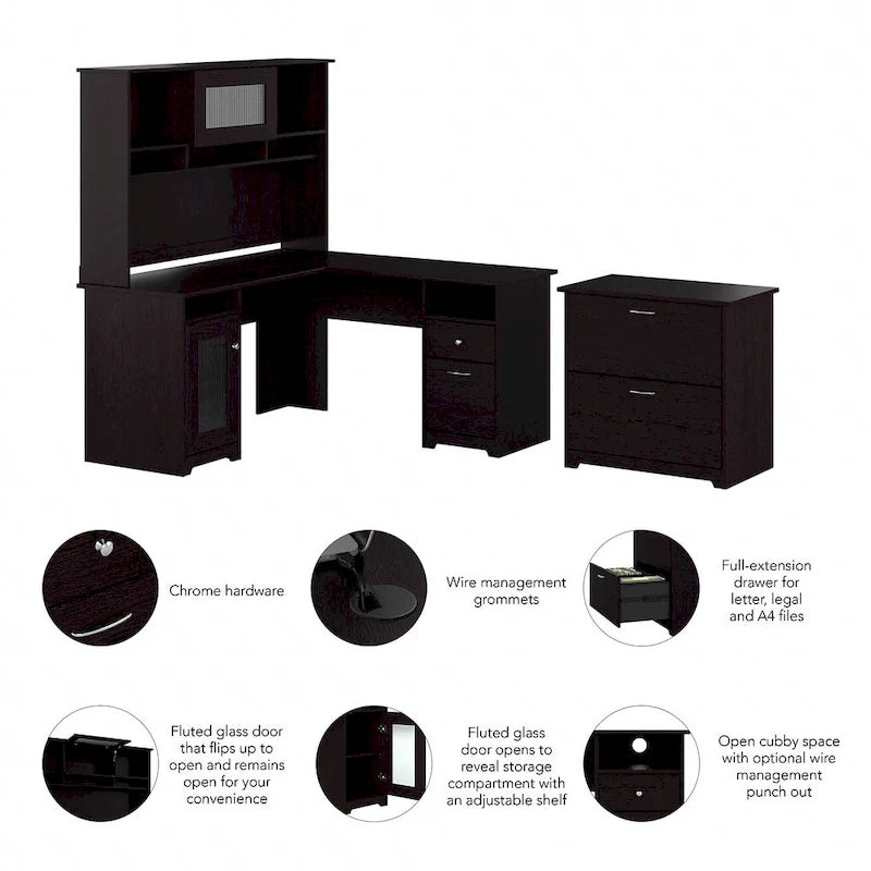Cabot 60W L-Shaped Desk with Hutch and File Cabinet by Bush Furniture