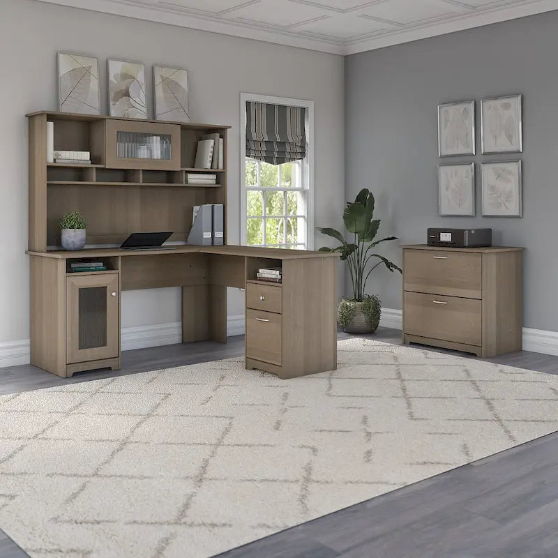Cabot 60W L-Shaped Desk with Hutch and File Cabinet by Bush Furniture