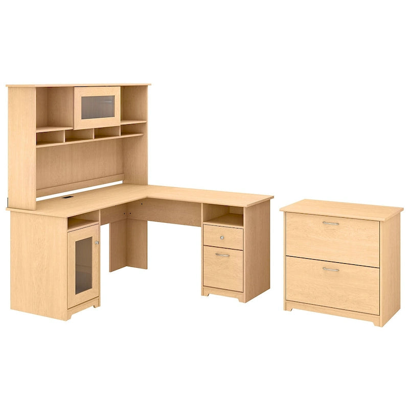 Cabot 60W L-Shaped Desk with Hutch and File Cabinet by Bush Furniture