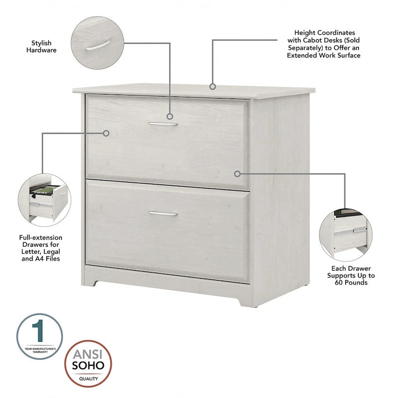 Cabot 60W L-Shaped Desk with Hutch and File Cabinet by Bush Furniture
