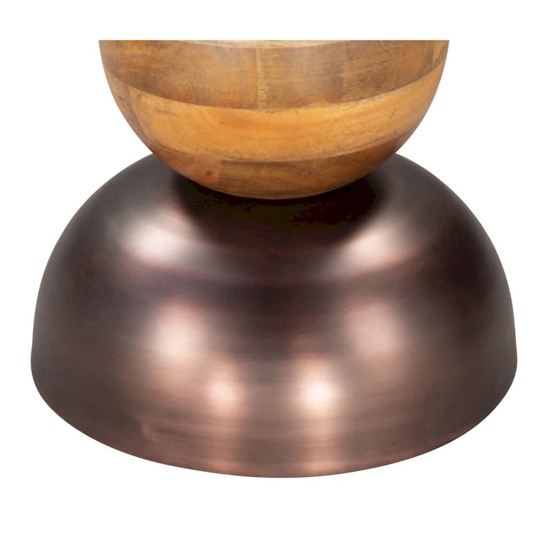 HomeRoots 20 Bronze and Brown Iron and Solid Wood Round Pedestal End Table - 14' X '20.3' X '14