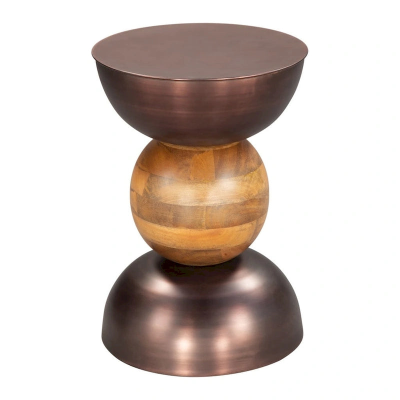 HomeRoots 20 Bronze and Brown Iron and Solid Wood Round Pedestal End Table - 14' X '20.3' X '14