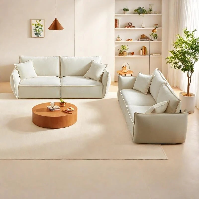 Linen 6-Seat Modular Sofa Set with 3+3 Seater Combo and Wooden Frame & 4 Pillows