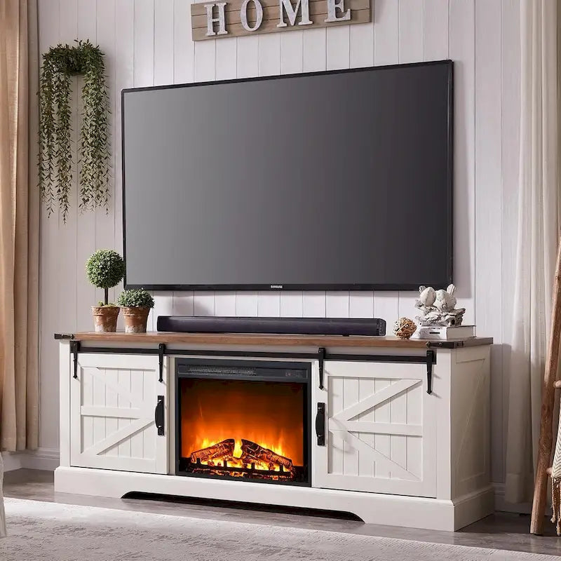 Farmhouse Fireplace TV Stand for 75 TV, Rustic Entertainment Center