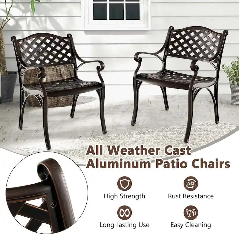 Costway 2/4 PCS Cast Aluminum Patio Chairs Set of 2 All Weather