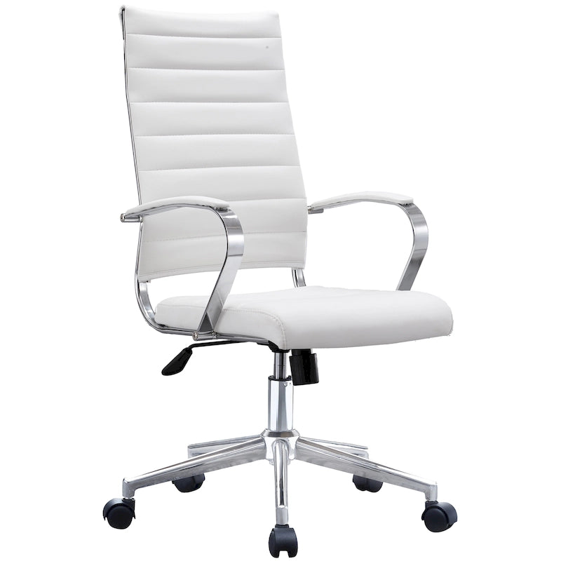 Modern High Back Tall Ribbed Office PU Leather Swivel Tilt Adjustable Cushion Chair Designer Boss Executive