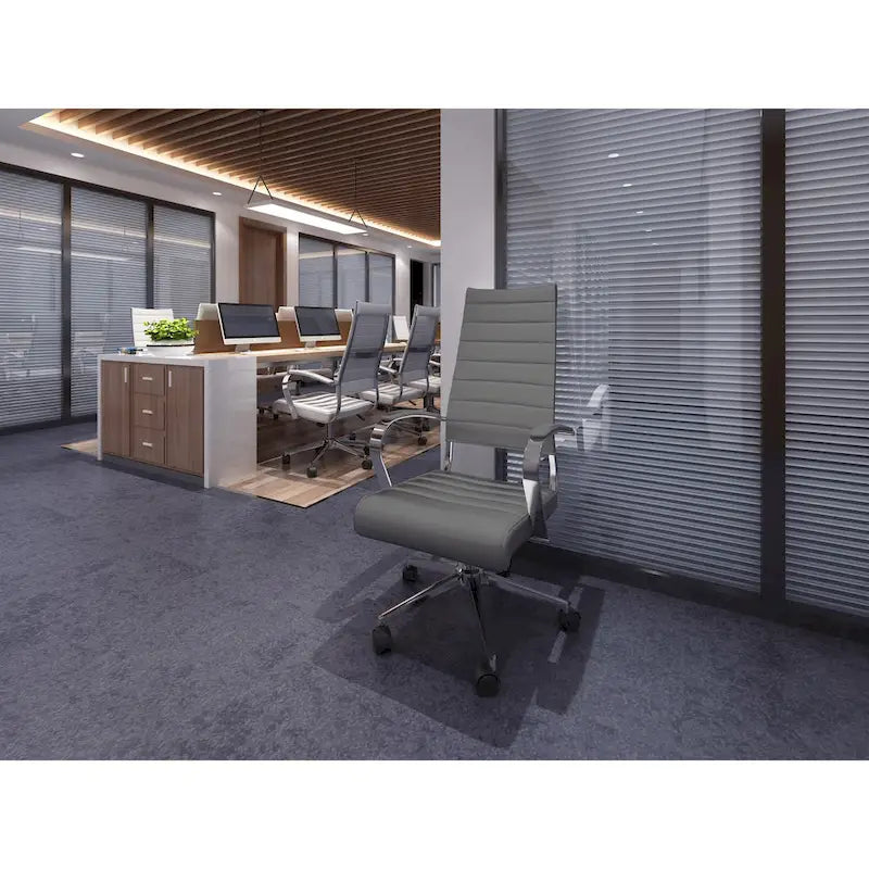 Modern High Back Tall Ribbed Office PU Leather Swivel Tilt Adjustable Cushion Chair Designer Boss Executive