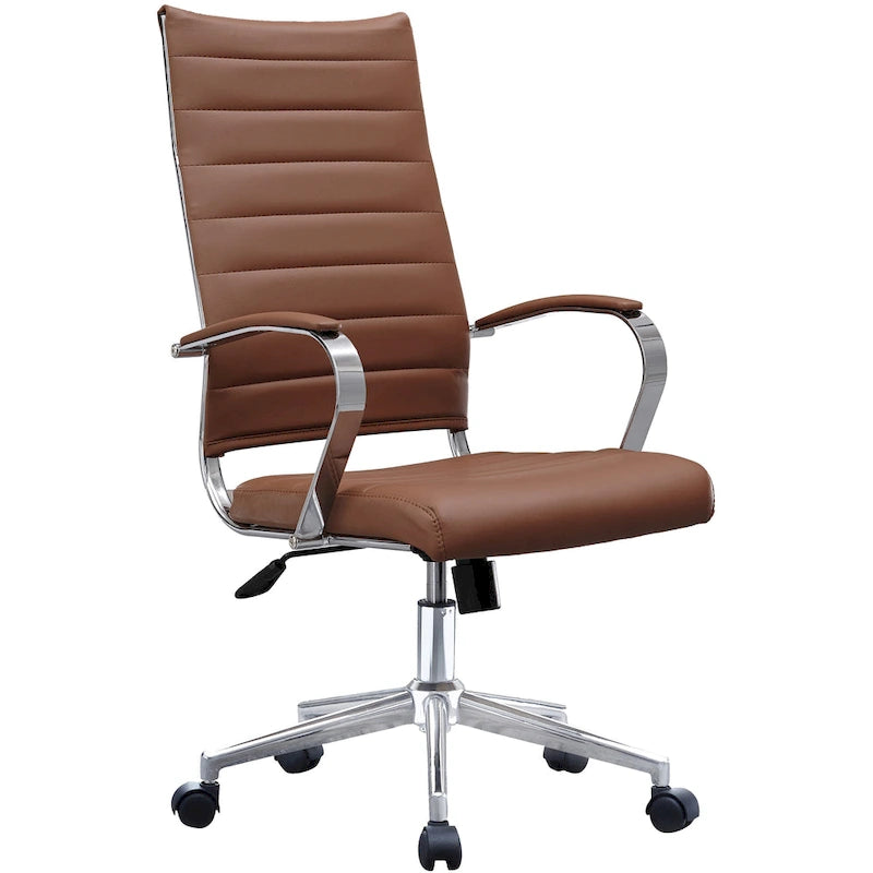 Modern High Back Tall Ribbed Office PU Leather Swivel Tilt Adjustable Cushion Chair Designer Boss Executive