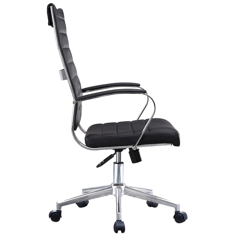 Modern High Back Tall Ribbed Office PU Leather Swivel Tilt Adjustable Cushion Chair Designer Boss Executive