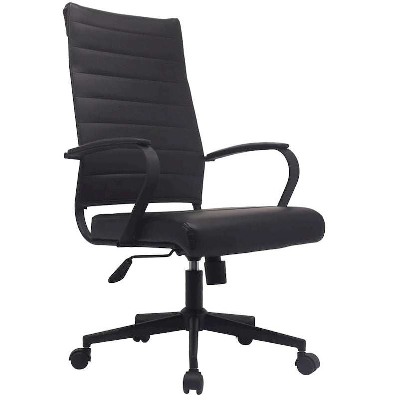 Modern High Back Tall Ribbed Office PU Leather Swivel Tilt Adjustable Cushion Chair Designer Boss Executive