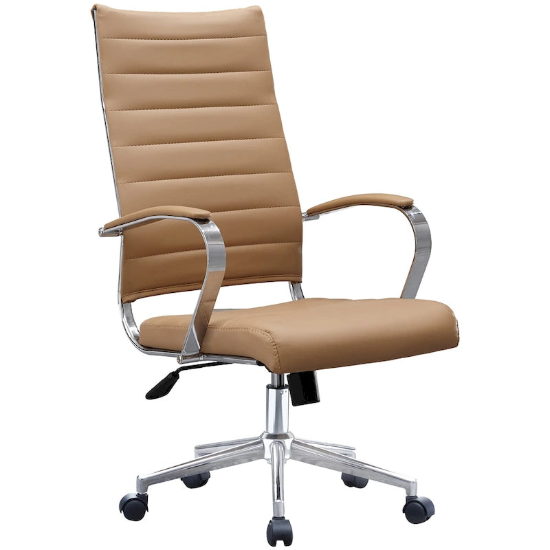 Modern High Back Tall Ribbed Office PU Leather Swivel Tilt Adjustable Cushion Chair Designer Boss Executive