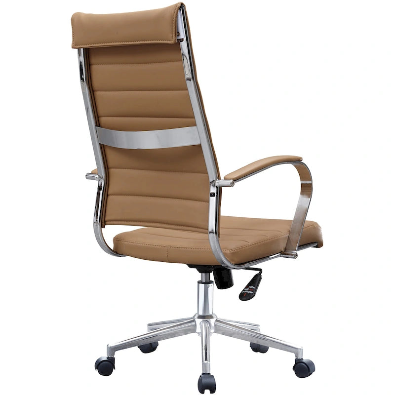 Modern High Back Tall Ribbed Office PU Leather Swivel Tilt Adjustable Cushion Chair Designer Boss Executive