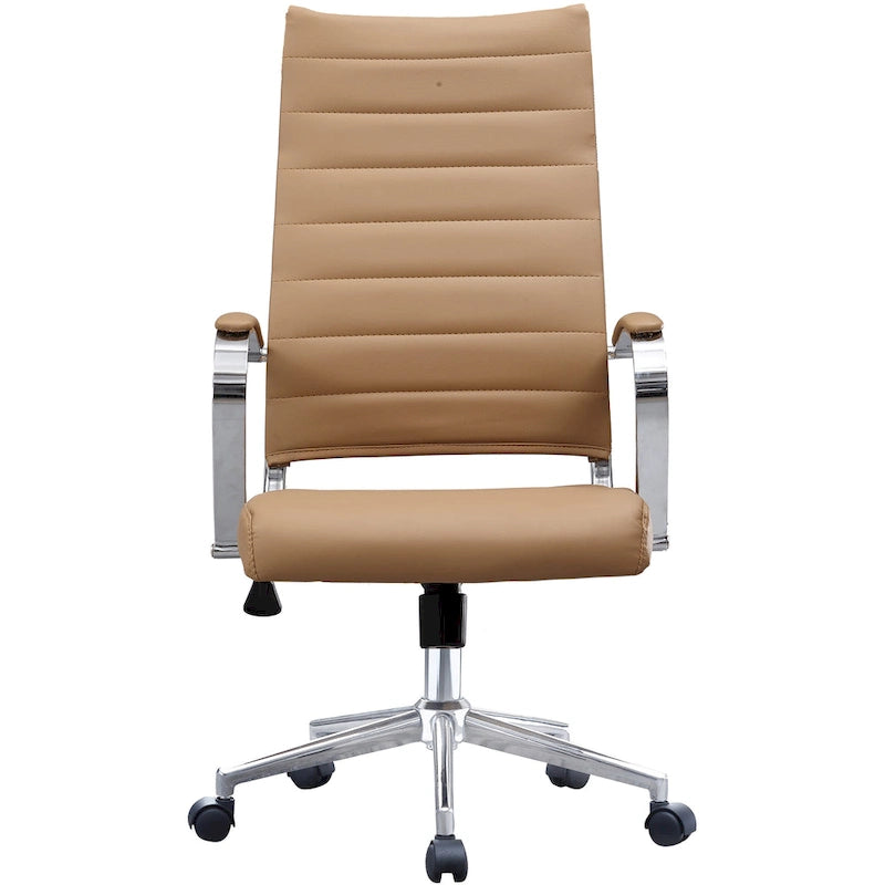 Modern High Back Tall Ribbed Office PU Leather Swivel Tilt Adjustable Cushion Chair Designer Boss Executive