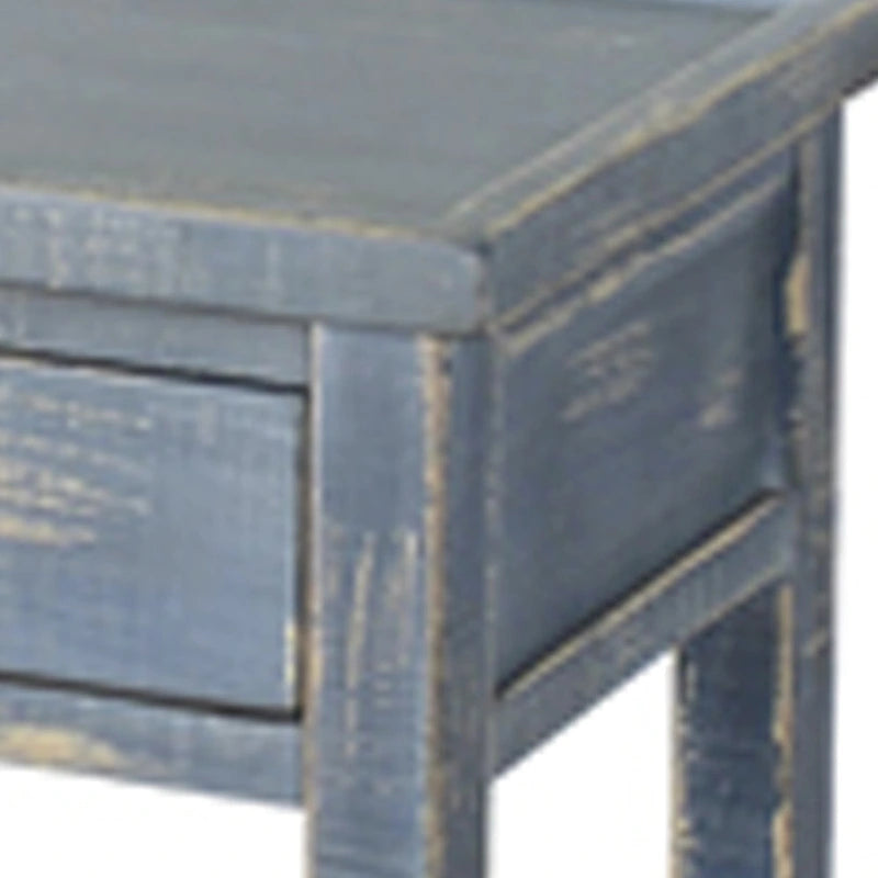 Rena Side End Table, 2 Drawers 1 Shelf, 28 Inch Rustic Blue Mahogany