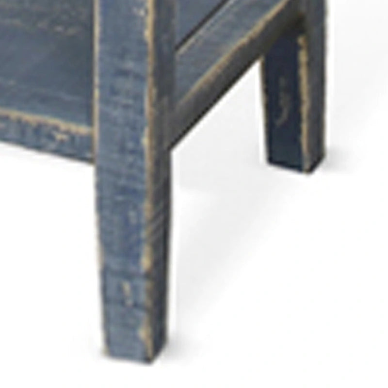 Rena Side End Table, 2 Drawers 1 Shelf, 28 Inch Rustic Blue Mahogany
