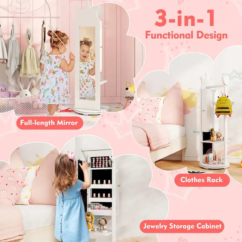 Gymax Kids Vanity Set Princess Makeup Dressing Table & Chair Set w/