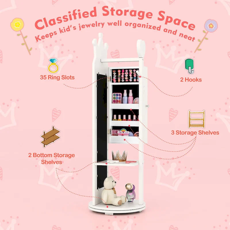 Gymax Kids Vanity Set Princess Makeup Dressing Table & Chair Set w/
