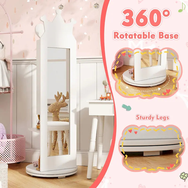 Gymax Kids Vanity Set Princess Makeup Dressing Table & Chair Set w/