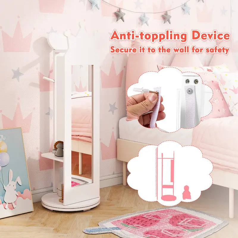 Gymax Kids Vanity Set Princess Makeup Dressing Table & Chair Set w/