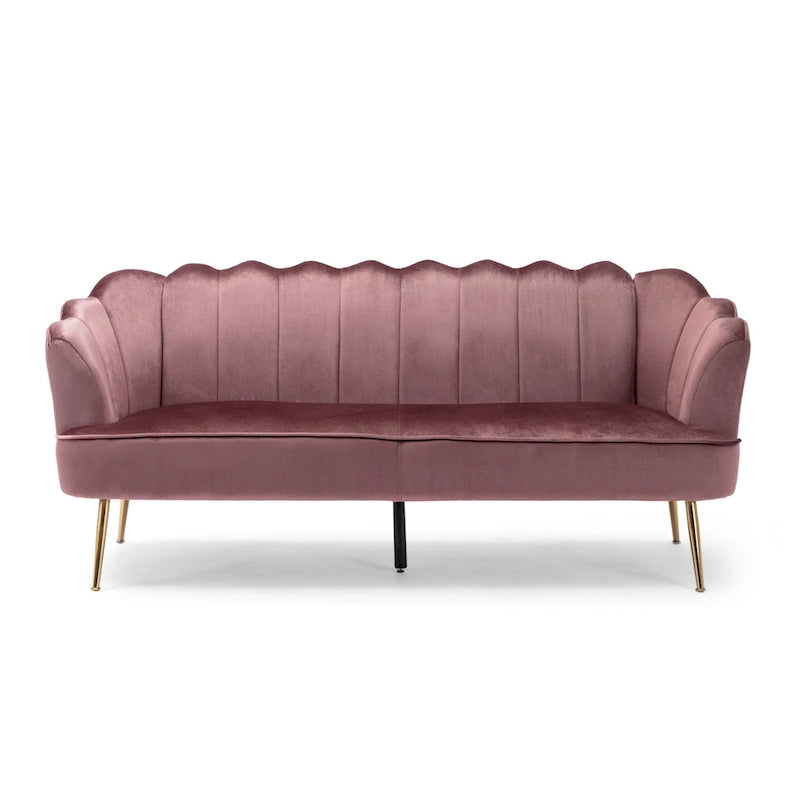 76.25 Velvet Channel Stitching 3-seater Sofa with Metal Legs for Living Room