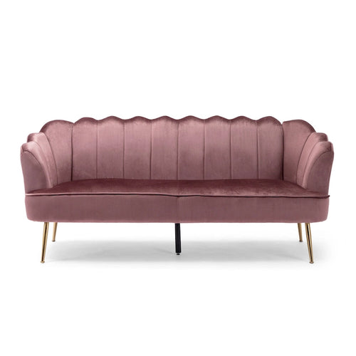 76.25 Velvet Channel Stitching 3-seater Sofa with Metal Legs for Living Room
