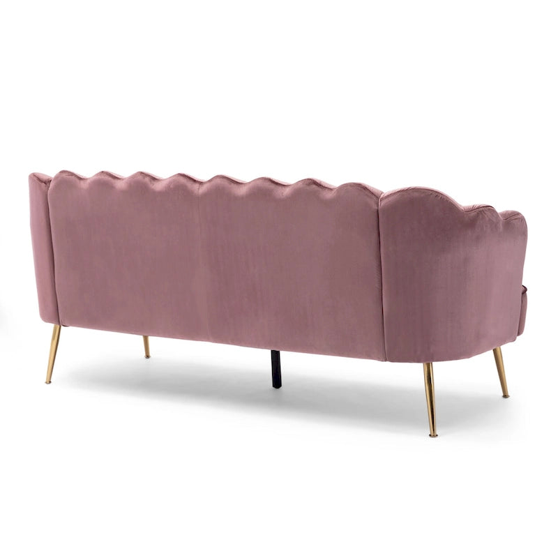 76.25 Velvet Channel Stitching 3-seater Sofa with Metal Legs for Living Room