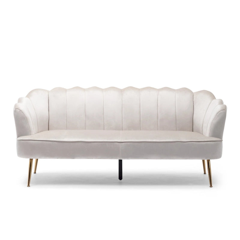 76.25 Velvet Channel Stitching 3-seater Sofa with Metal Legs for Living Room