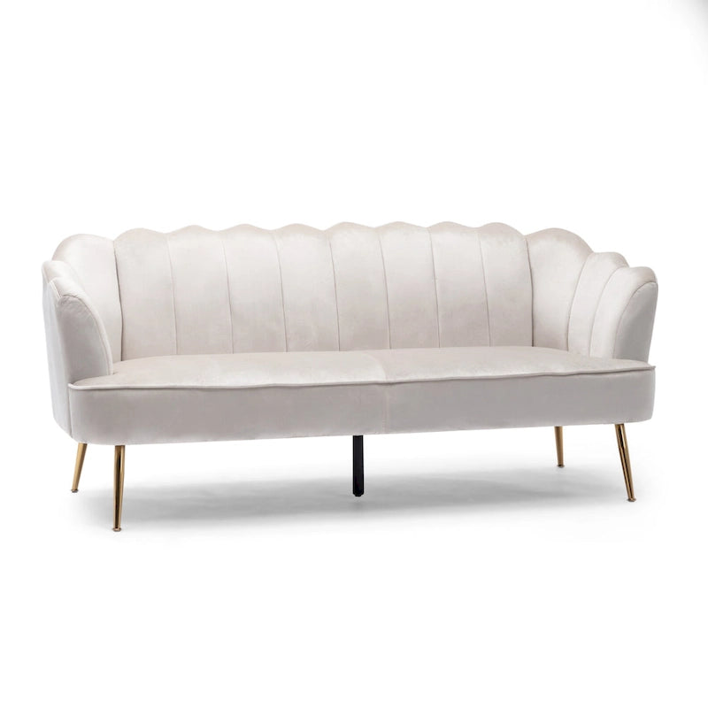 76.25 Velvet Channel Stitching 3-seater Sofa with Metal Legs for Living Room