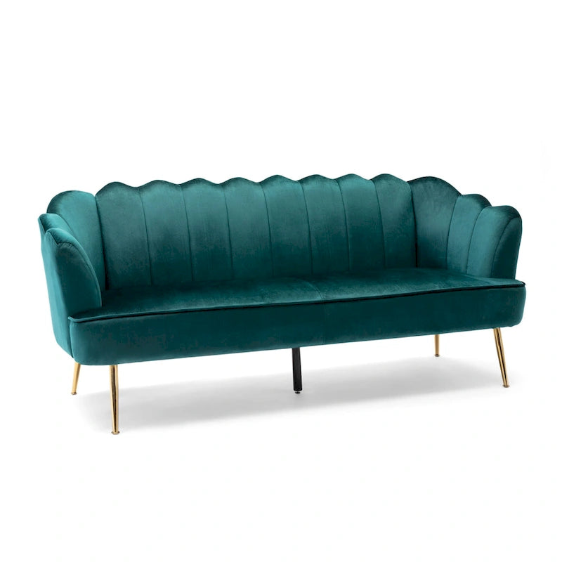 76.25 Velvet Channel Stitching 3-seater Sofa with Metal Legs for Living Room