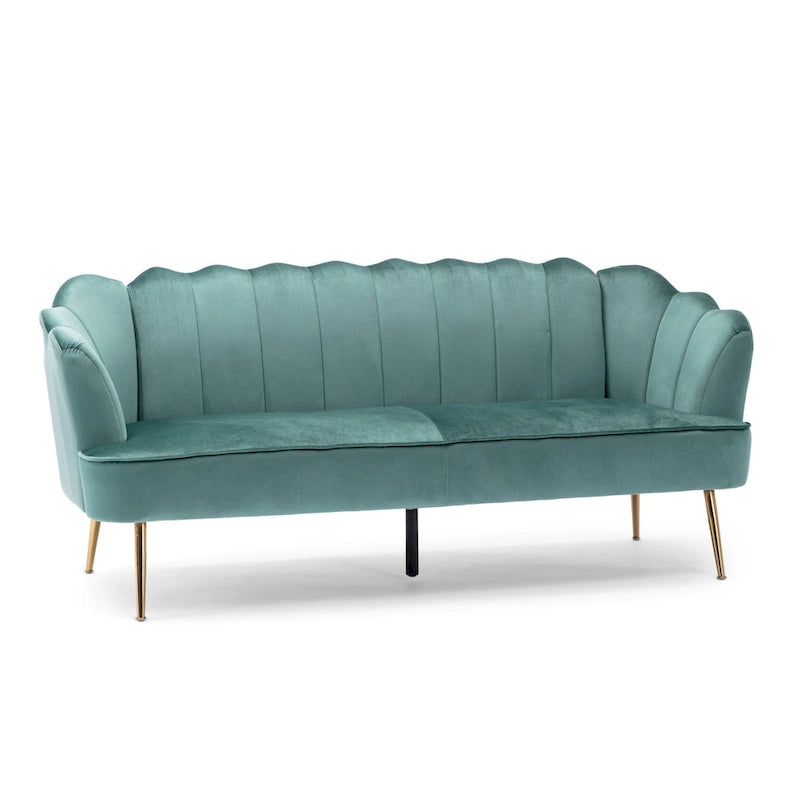 76.25 Velvet Channel Stitching 3-seater Sofa with Metal Legs for Living Room
