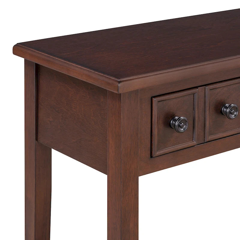 38.2 Rustic Console Table with Open Shelf and Three Drawers, Rubber Wood Legs