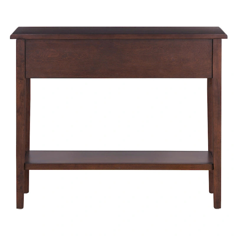 38.2 Rustic Console Table with Open Shelf and Three Drawers, Rubber Wood Legs
