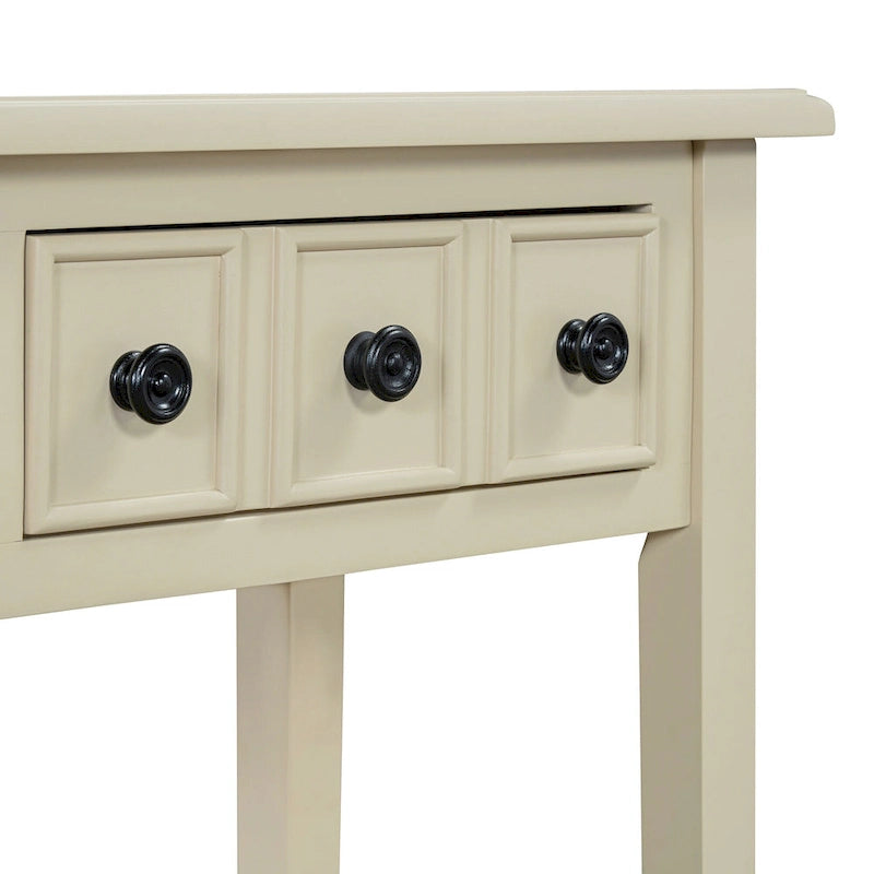 38.2 Rustic Console Table with Open Shelf and Three Drawers, Rubber Wood Legs