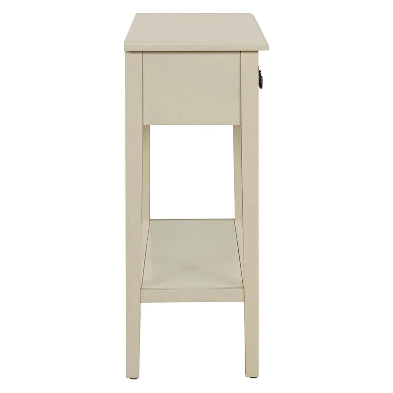 38.2 Rustic Console Table with Open Shelf and Three Drawers, Rubber Wood Legs