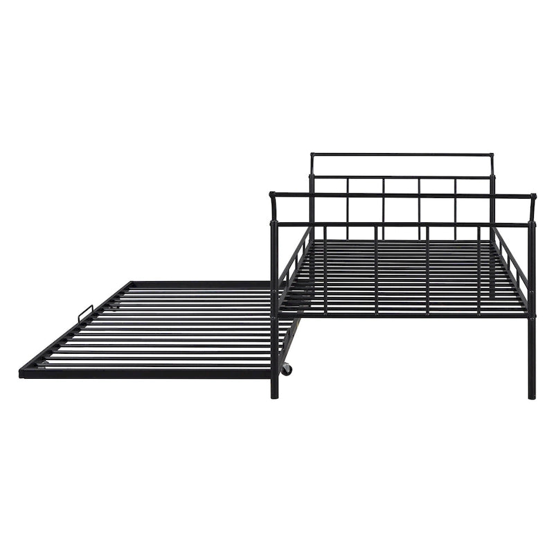 Twin Size Metal Daybed with Curved Handle Design and Twin Size Trundle