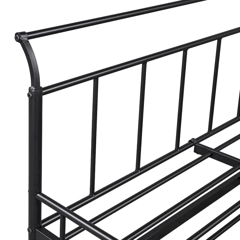 Twin Size Metal Daybed with Curved Handle Design and Twin Size Trundle