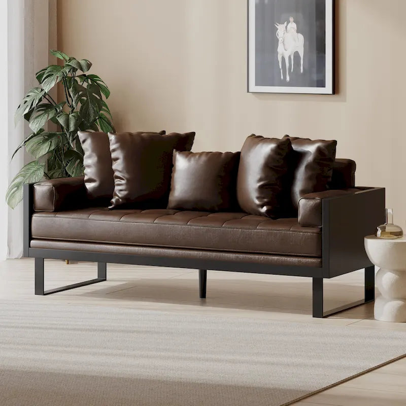 Gilmans Faux Leather Upholstered Oversized Loveseat with Accent Pillows by Christopher Knight Home