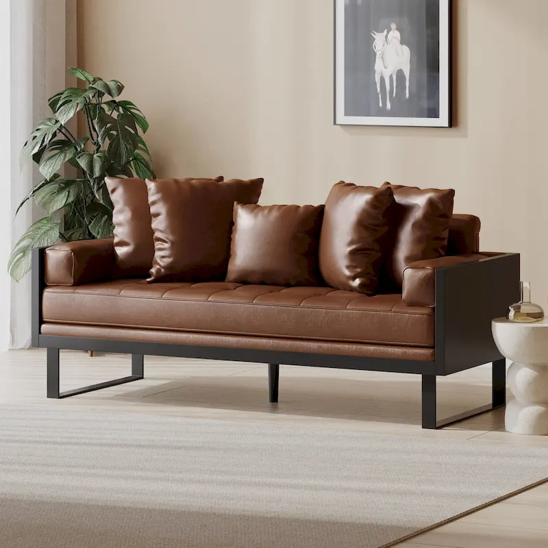 Gilmans Faux Leather Upholstered Oversized Loveseat with Accent Pillows by Christopher Knight Home