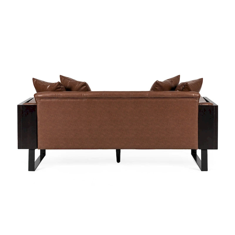 Gilmans Faux Leather Upholstered Oversized Loveseat with Accent Pillows by Christopher Knight Home