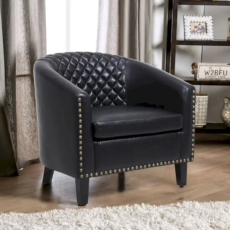 Accent Barrel chair living room chair with nailheads and solid wood legs