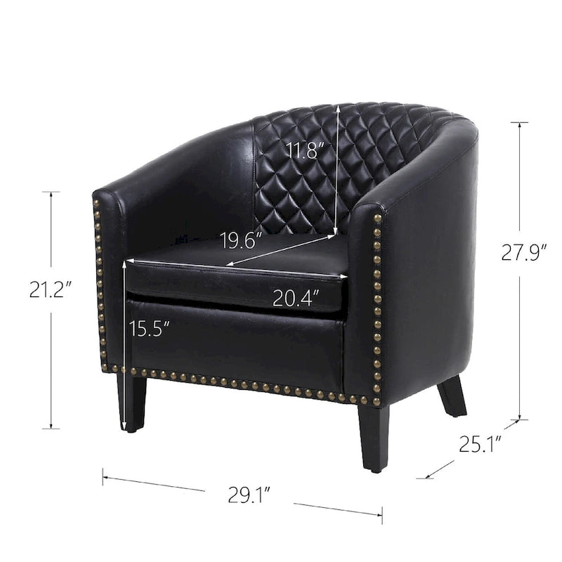 Accent Barrel chair living room chair with nailheads and solid wood legs