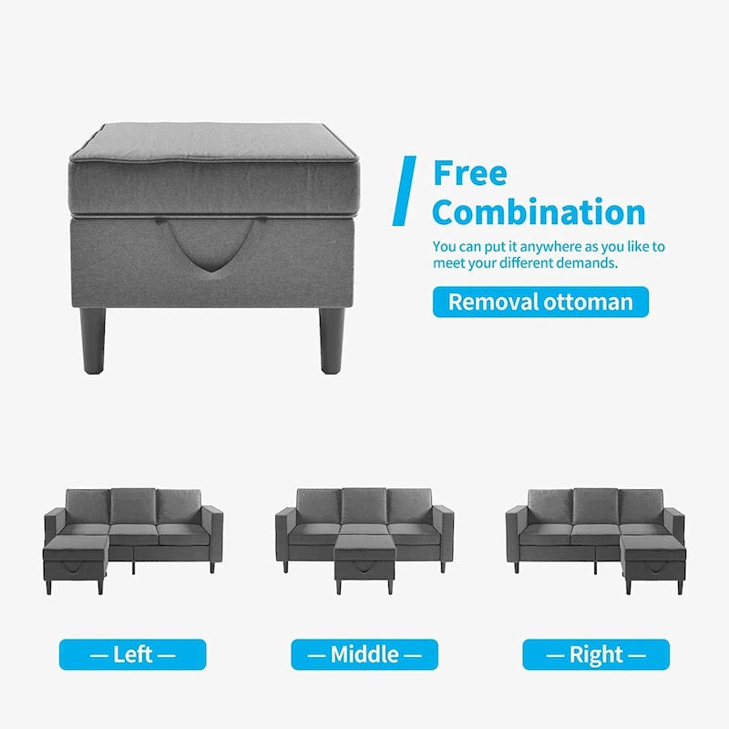 Mixoy Convertible Sectional Sofa Couches,3-Seater with Loveseat,Ottoman