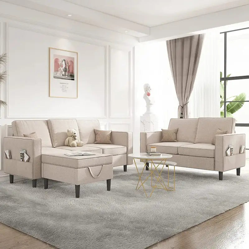 Mixoy Convertible Sectional Sofa Couches,3-Seater with Loveseat,Ottoman