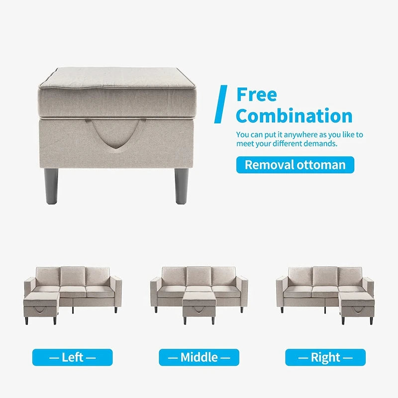 Mixoy Convertible Sectional Sofa Couches,3-Seater with Loveseat,Ottoman