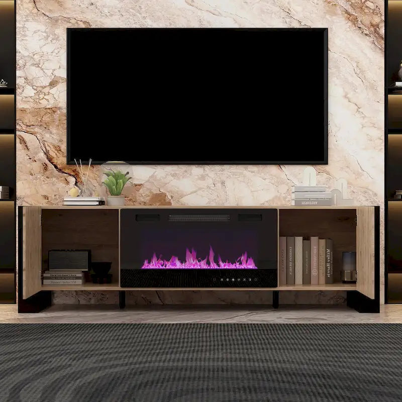 Luxurious TV Stand & Fireplace Combo Integrated LED Fireplace Features