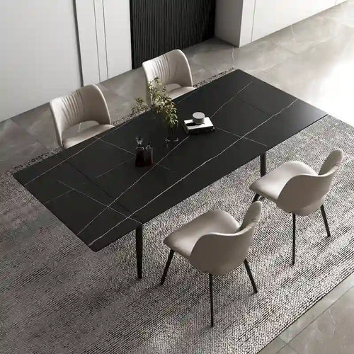 5 Piece 62.9 inch to 94.4 inch Extendable Dining Table Set with Sintered Stone Top 4 Chairs